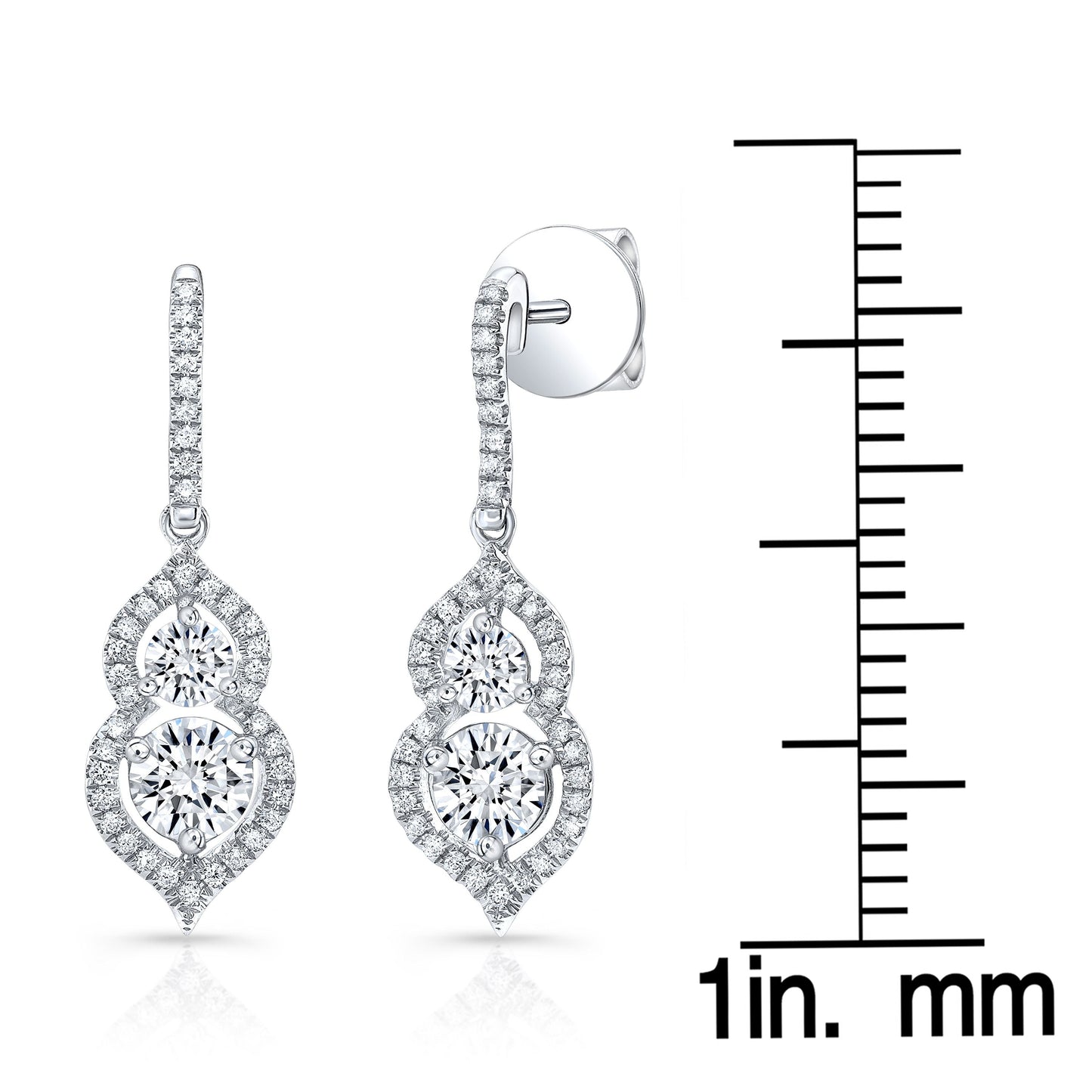 2 Stone Drop Earrings With Minaret Tips in 14K White Gold – scale reference | RockHer