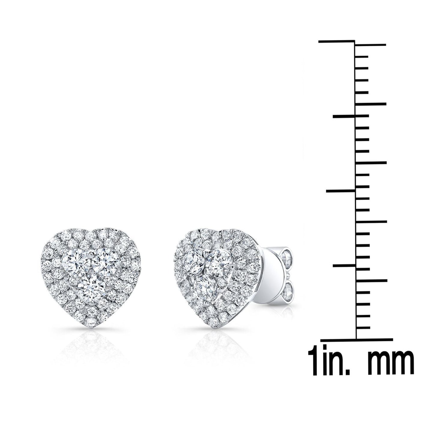 Natural Diamond Heart Shape Stud Earrings in 14K White Gold – scale reference | RockHer