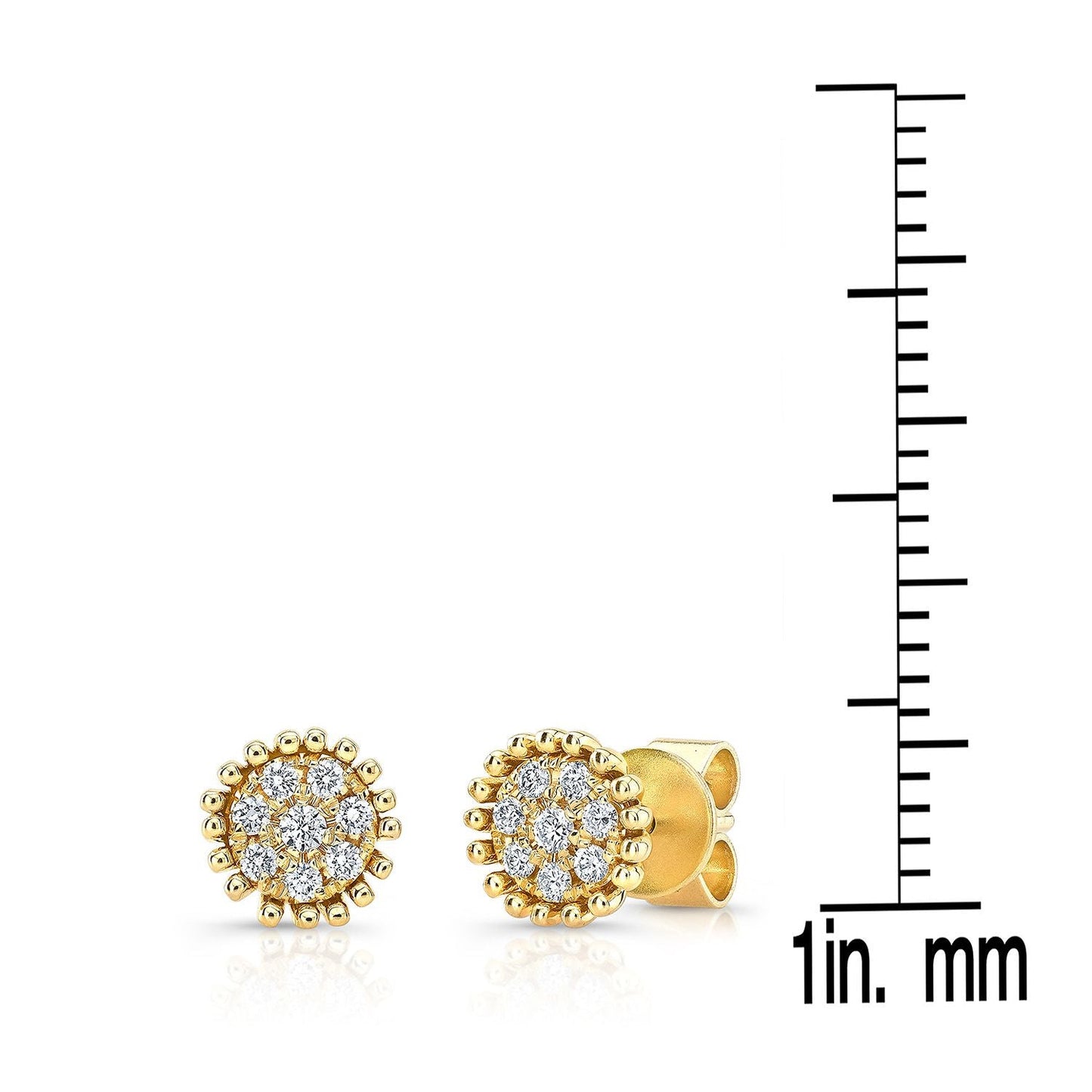 Natural Diamond Round Brilliant Stud Earrings in 14K Yellow Gold, 6 ct. t.w. – scale reference | RockHer