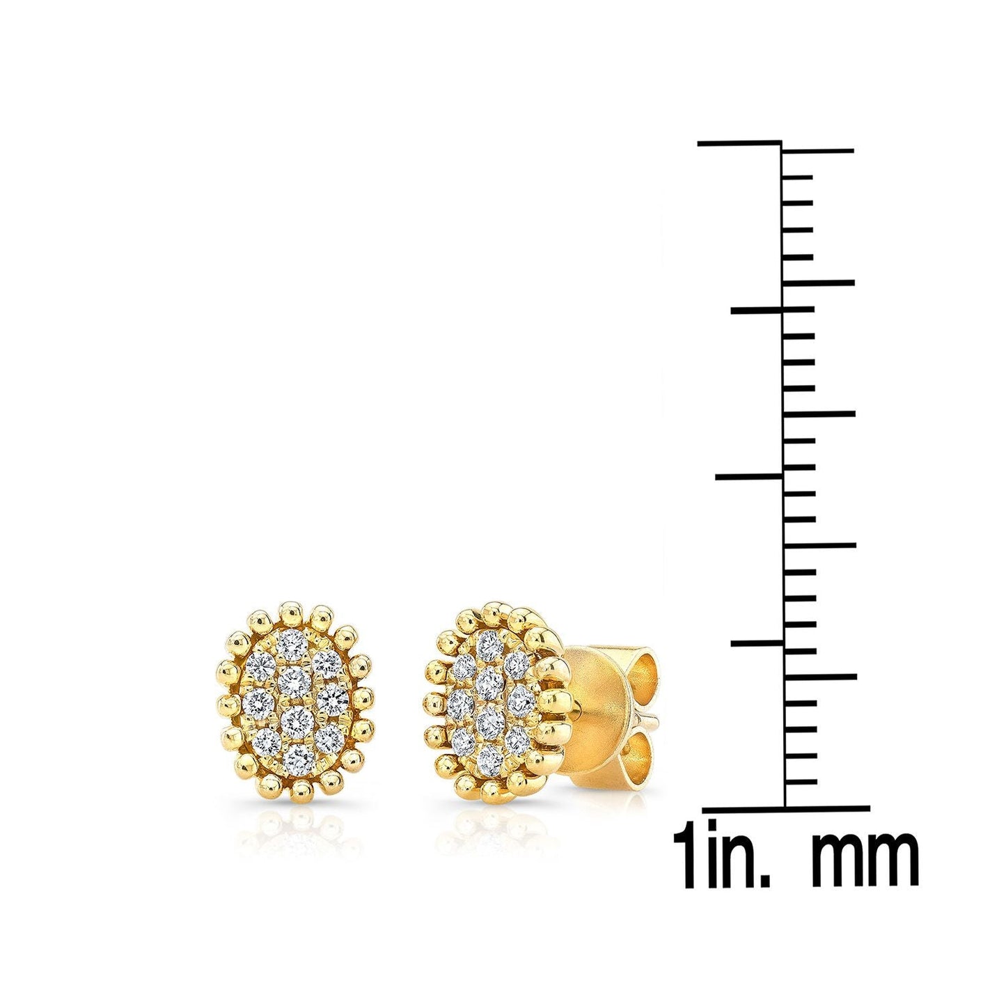 Natural Diamond Oval Stud Earrings in 14K Yellow Gold – scale reference | RockHer