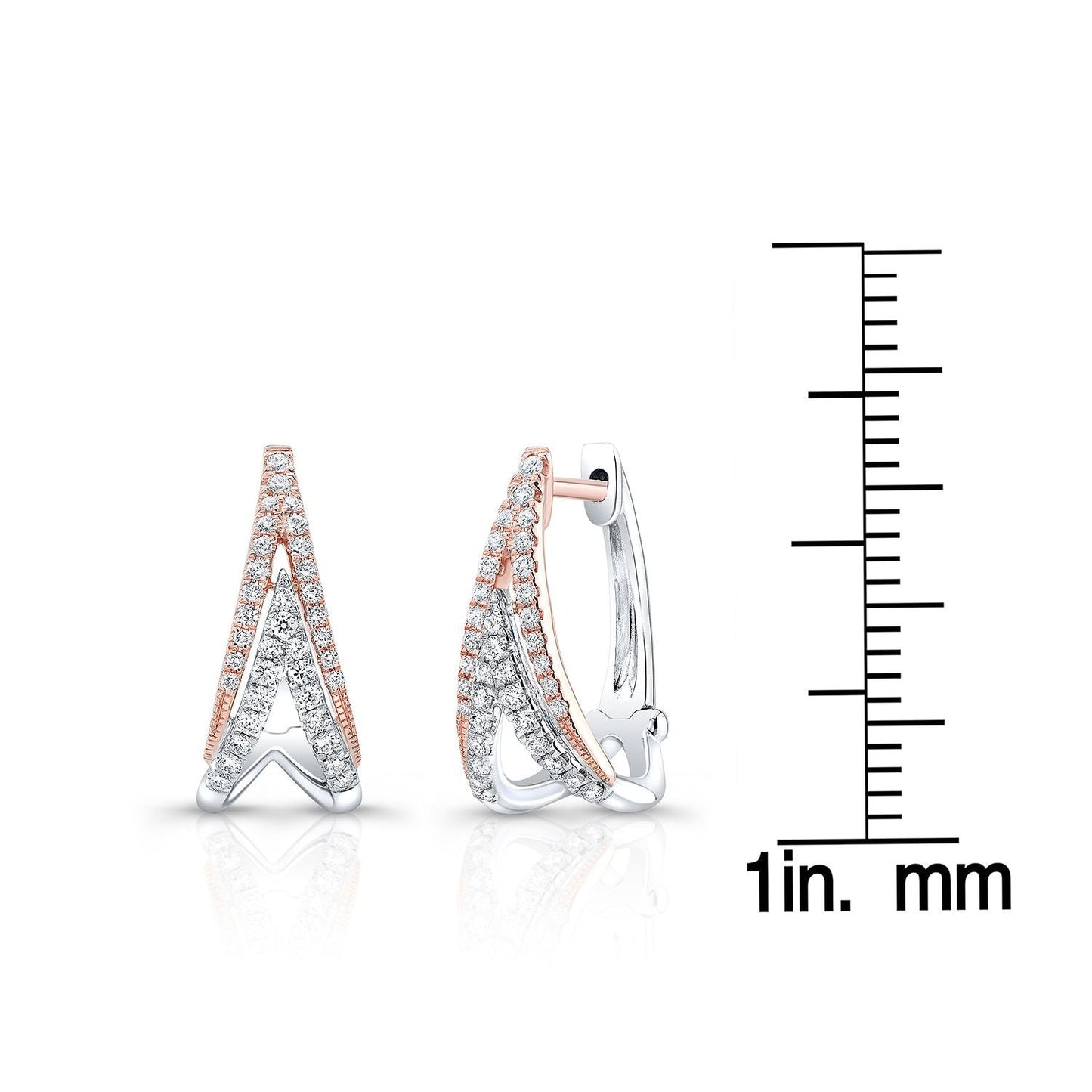 Diamond Pave Inverted Double-v Earring In 14k Rose And White Gold – scale reference | RockHer