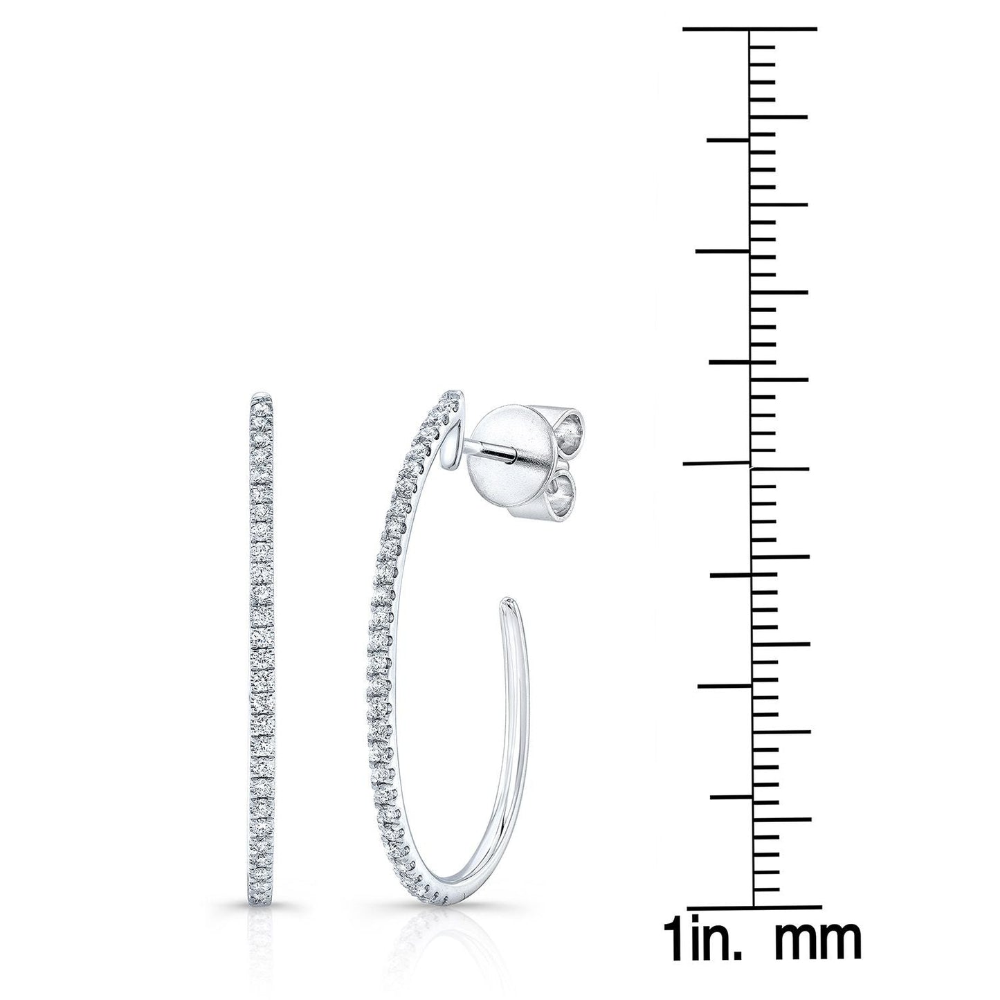 Diamond Pave J-hoop Earrings With Push Backs in 14K White Gold – scale reference | RockHer