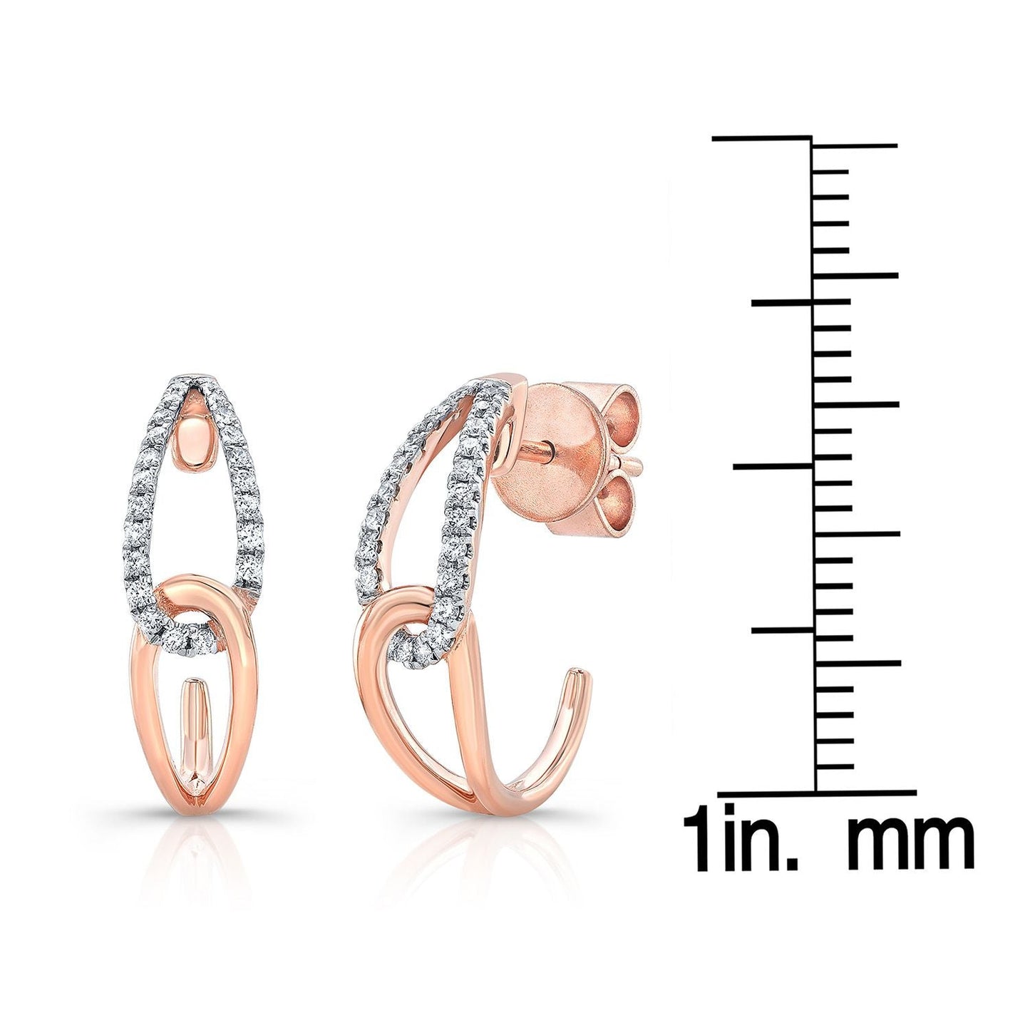 Diamond Pave And High Polish Teardrop Interlink Earrings in 14K Rose Gold – scale reference | RockHer