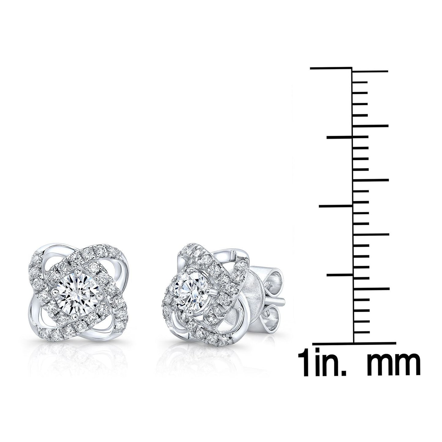 Natural Diamond Round Brilliant Stud Earrings in 14K White Gold – scale reference | RockHer