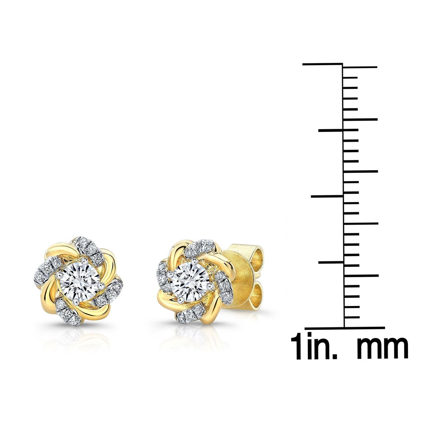 Natural Diamond Round Brilliant Stud Earrings in 14K Yellow Gold – scale reference | RockHer