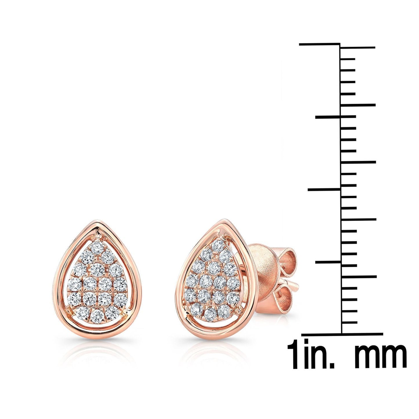 Natural Diamond Round Brilliant Stud Earrings in 14K Rose Gold – scale reference | RockHer