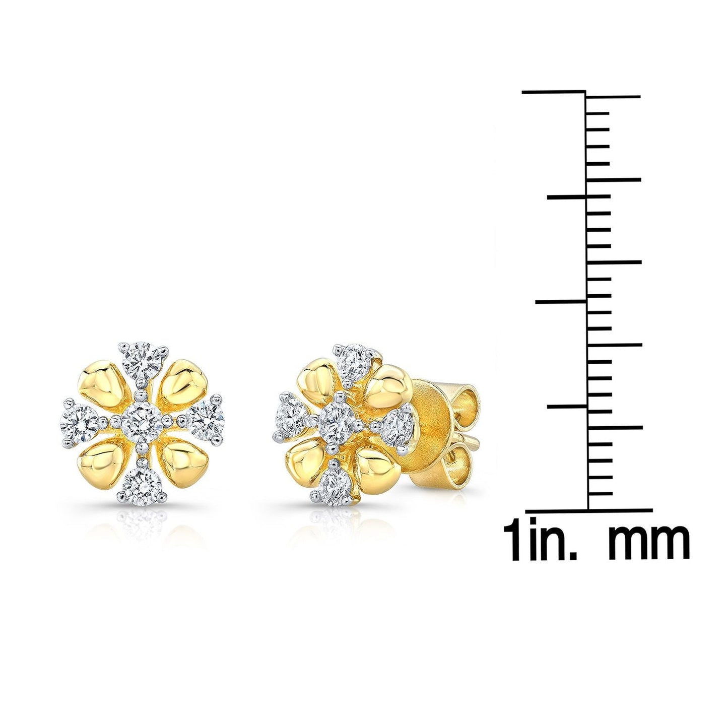 Natural Diamond Round Brilliant Stud Earrings in 14K Yellow Gold – scale reference | RockHer