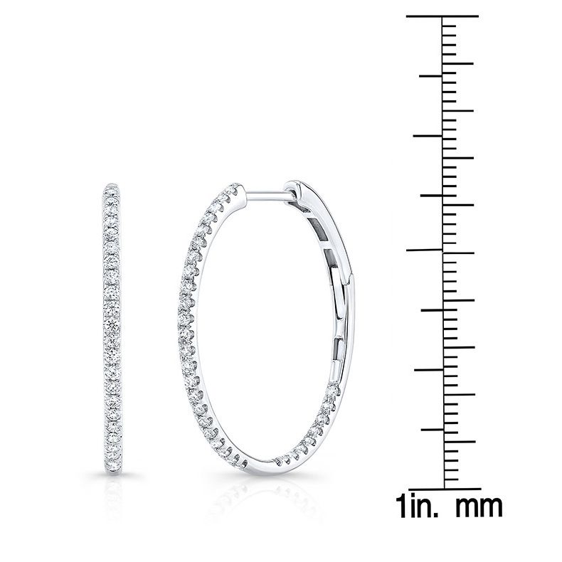 Diamond Pave Inside-out Hoop Earrings With Secure Closure in 14K White Gold – scale reference | RockHer