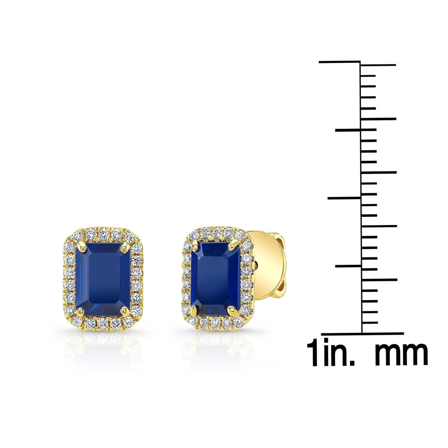 Sapphire Octagon Stud Earrings in 14K Yellow Gold – scale reference | RockHer