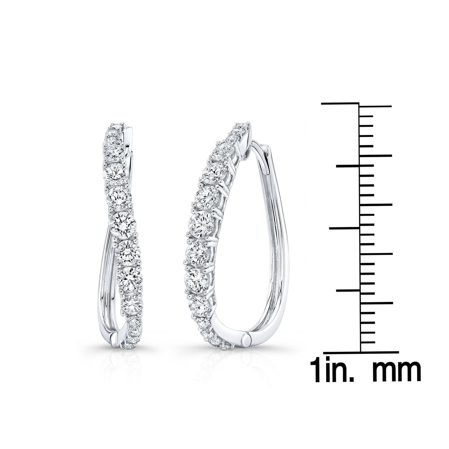 Diamond Pave Single Row Outside Oval Hoop Earrings in 14K White Gold – scale reference | RockHer
