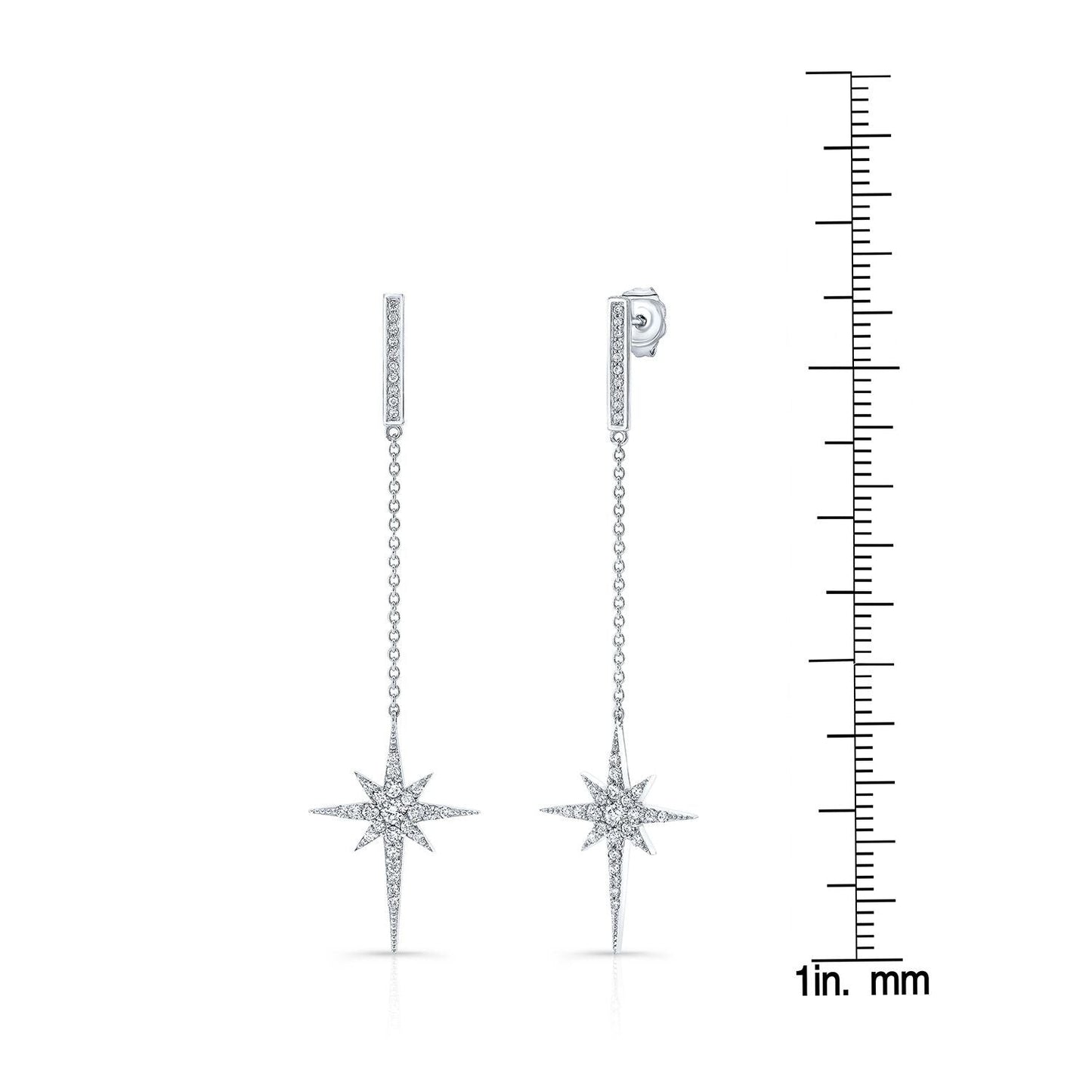 Diamond Pave Polaris Dangle Earrings With Bar Posts in 14K White Gold – scale reference | RockHer