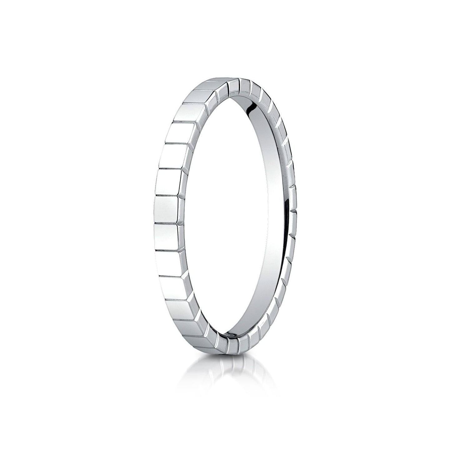 2mm High Polish Carved Wedding Band, in 14K White Gold | RockHer