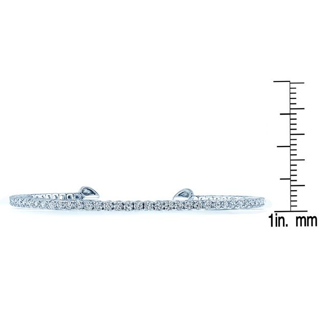 Diamond Open Cuff Bangle With Solid Heart Ends in 18K White Gold – front view | RockHer