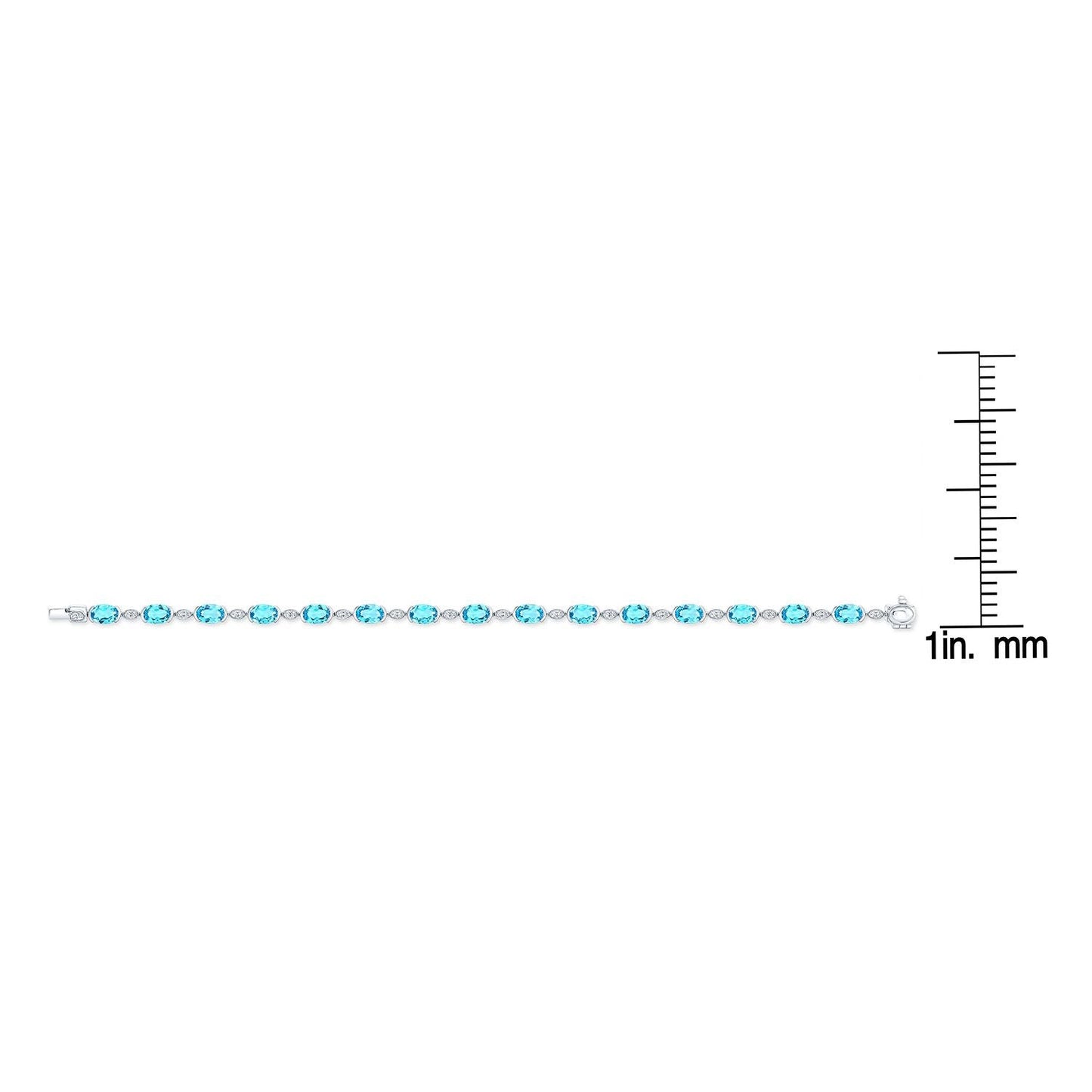 Blue Topaz Oval Half-bezel And Diamond Pave East-west Bracelet in 14K White Gold – front view | RockHer
