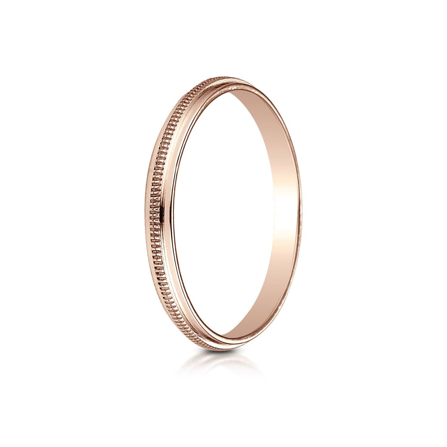 2mm High Polish Milgrain Round Edge Carved Wedding Band, in 14K Rose Gold | RockHer