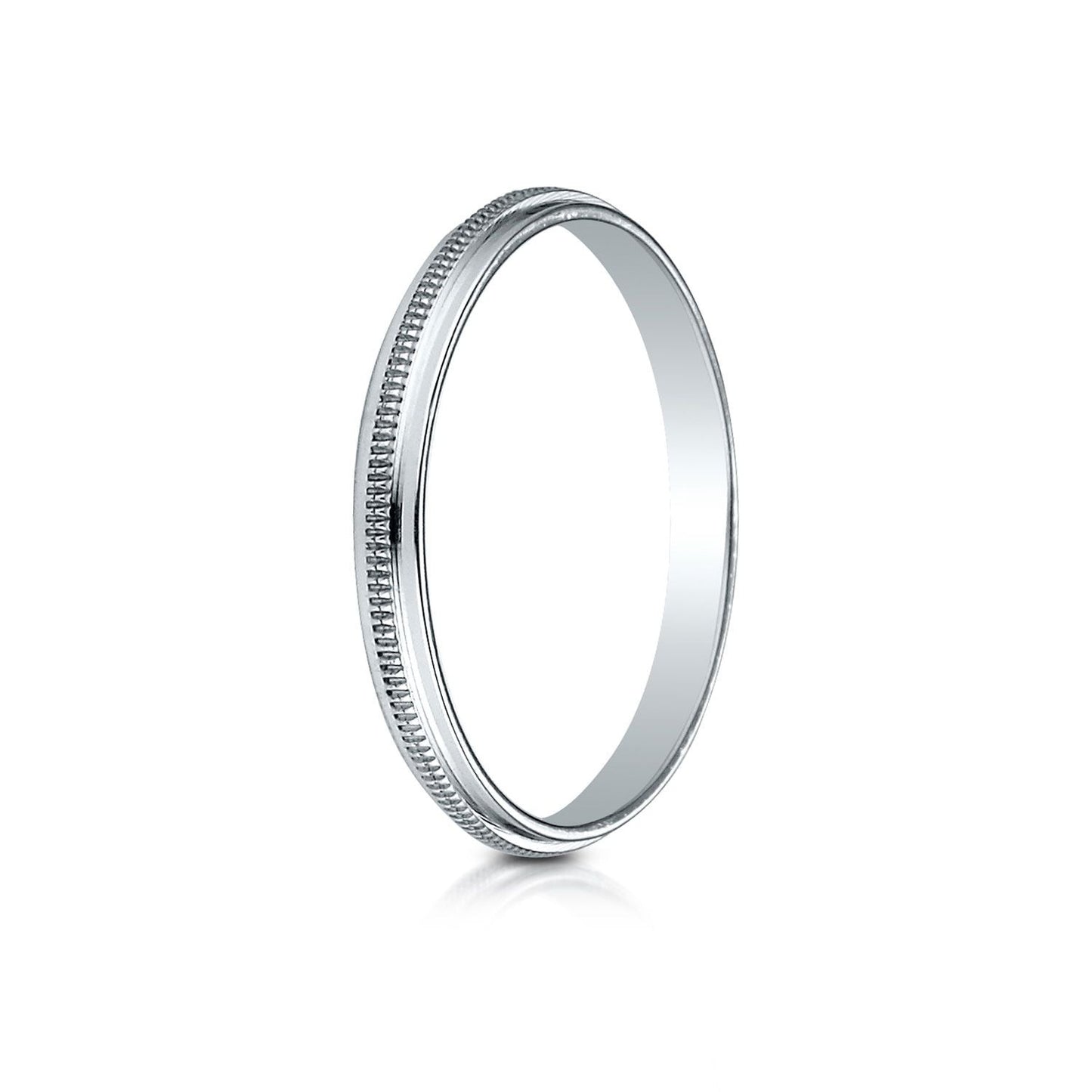 2mm High Polish Milgrain Round Edge Carved Wedding Band, in 14K White Gold | RockHer