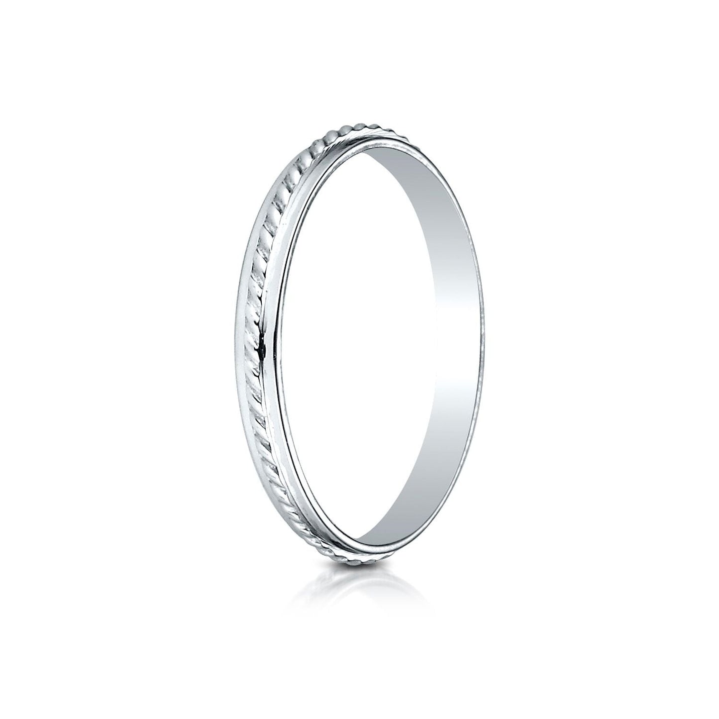 2mm High Polish Carved Wedding Band, in 14K White Gold | RockHer