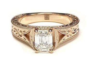 18K Yellow Gold Asscher Cut Hand Engraved and Milgrain Vintage Solitaire Engagement Ring