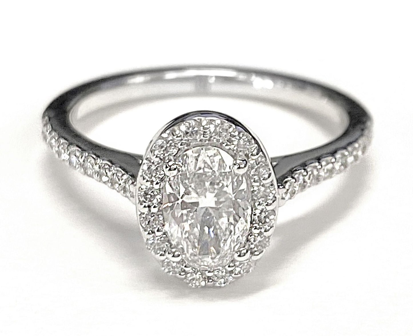 Classic French Pavé Halo Oval, in 18K White Gold, pave setting – lifestyle shot | RockHer