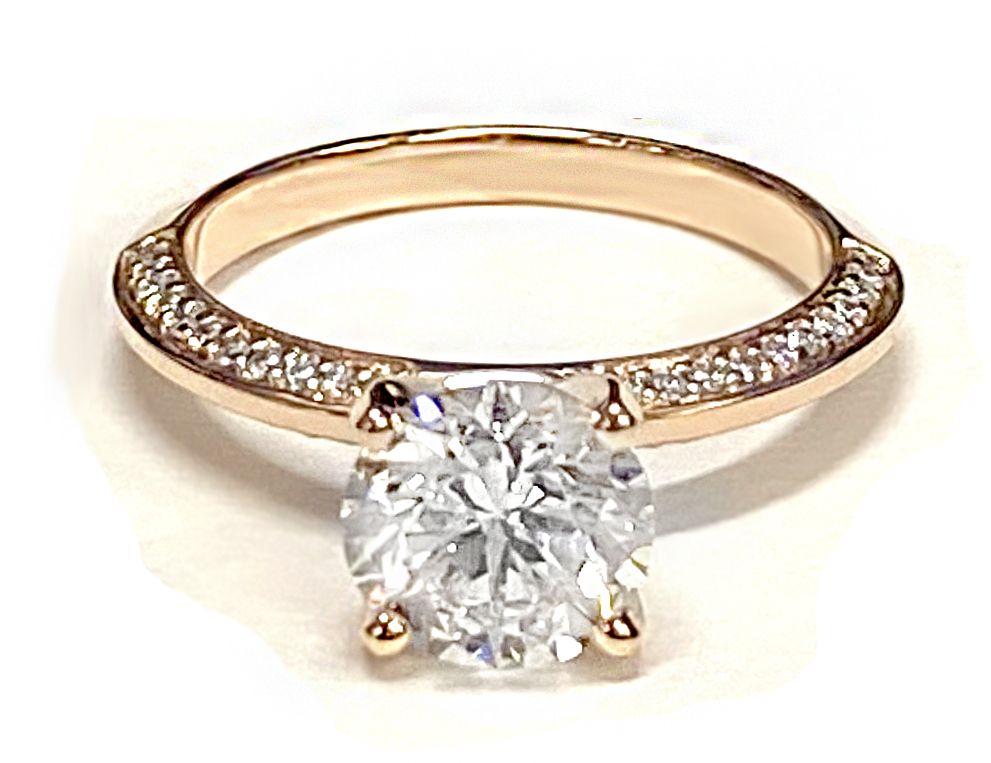 Round Brilliant, Knife Edge Micro-Pavé, in 14K Rose Gold, pave setting – lifestyle shot | RockHer