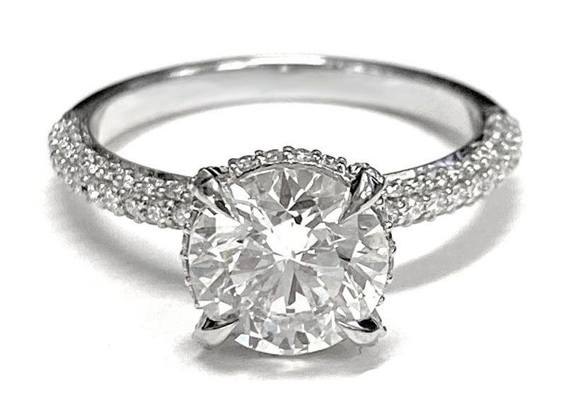 14K Yellow Gold Round Brilliant Diamond Encrusted Claws and Triple Pave Engagement Ring -1/2ctw