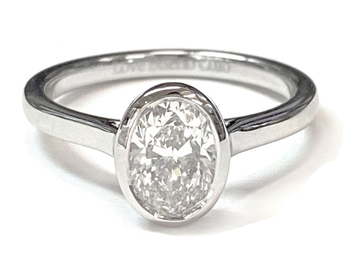14K White Gold Oval Simple Bezel Solitaire Engagement Ring