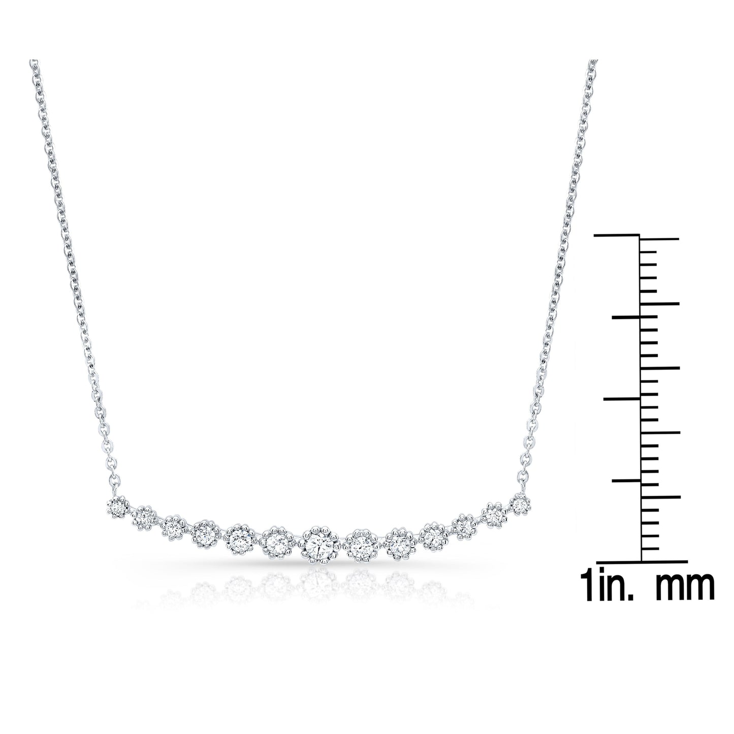 Diamond 13-stone Floral Millgrained Necklace in 14K White Gold (1/3 Ct.tw.) – scale reference | RockHer