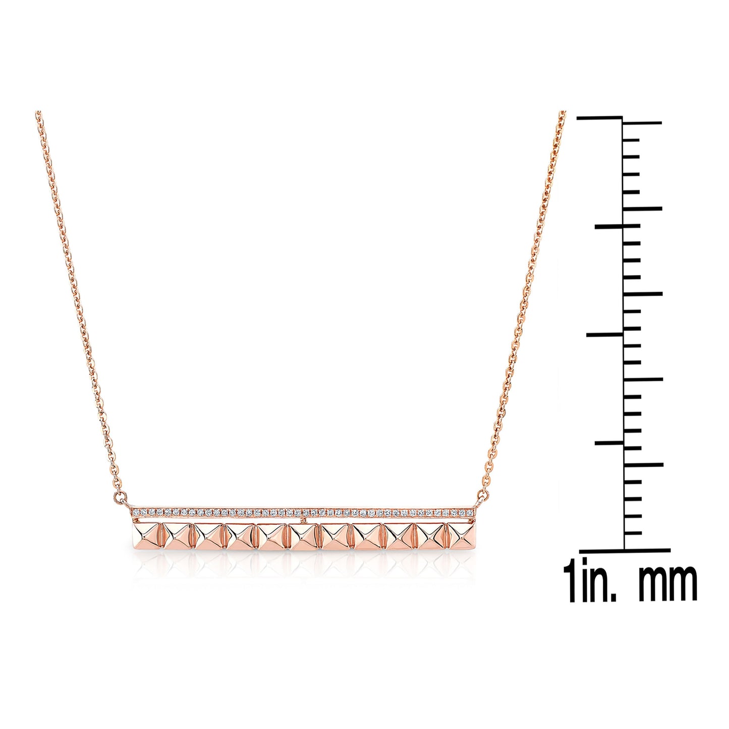 Pave Diamond And Spikes Bar Necklace in 14K Rose Gold – scale reference | RockHer