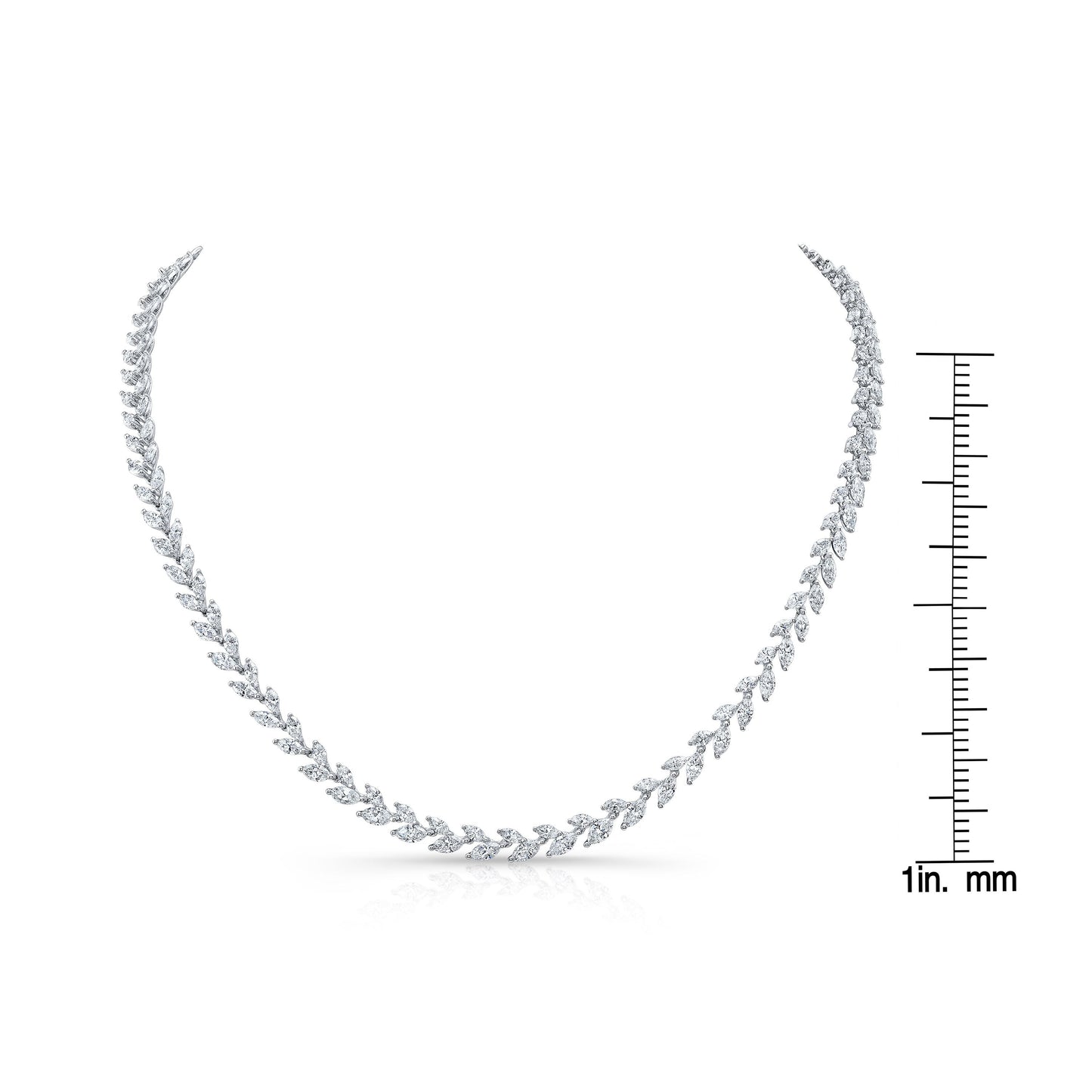Diamond Laurel Leaf Necklace in 14K White Gold – front view | RockHer