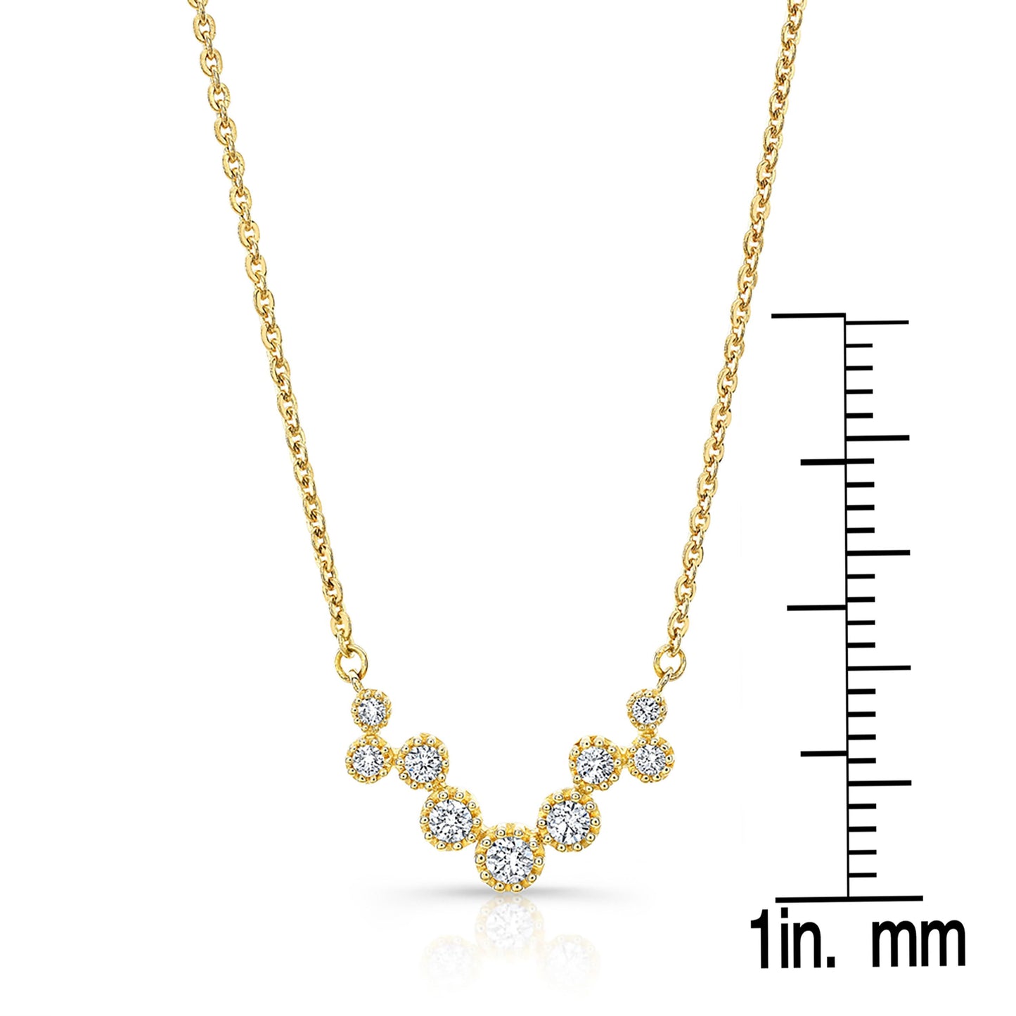 Diamond Prong Set Floating Circles Necklace in 14K Yellow Gold – scale reference | RockHer