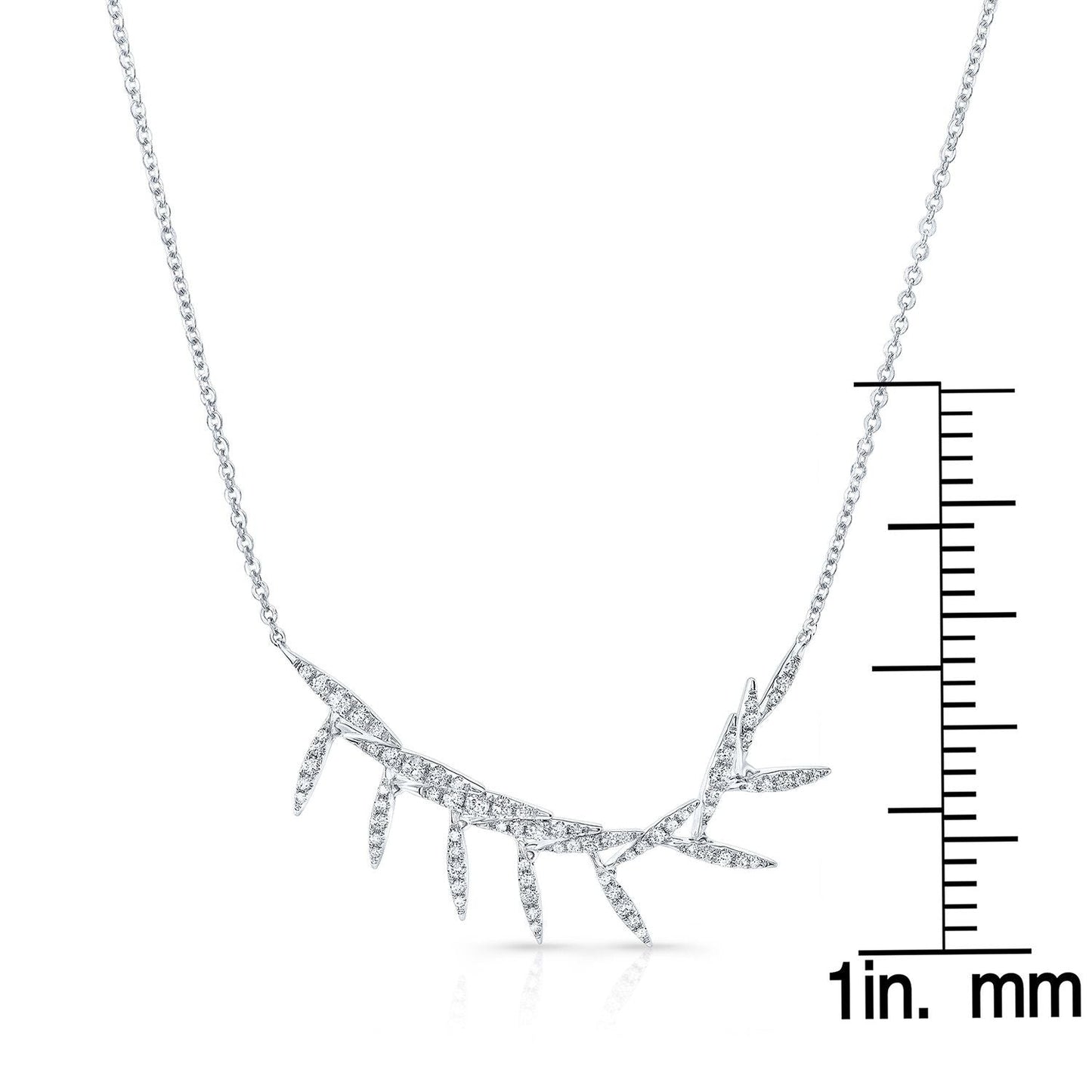 Diamond Pave Floating Laurel Leaves Necklace in 14K White Gold – front view | RockHer