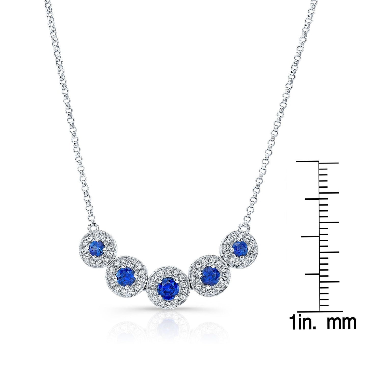 Sapphire And Diamond Graduated Curved Necklace in 14K White Gold – front view | RockHer
