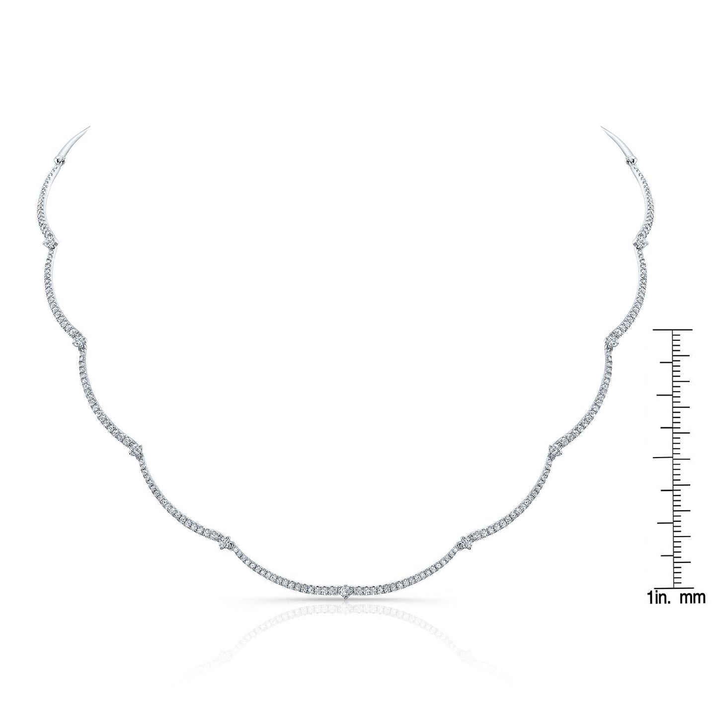 Diamond Pave And Prong-set Scallop Link Necklace In 14k White Gold (1.30ctw)