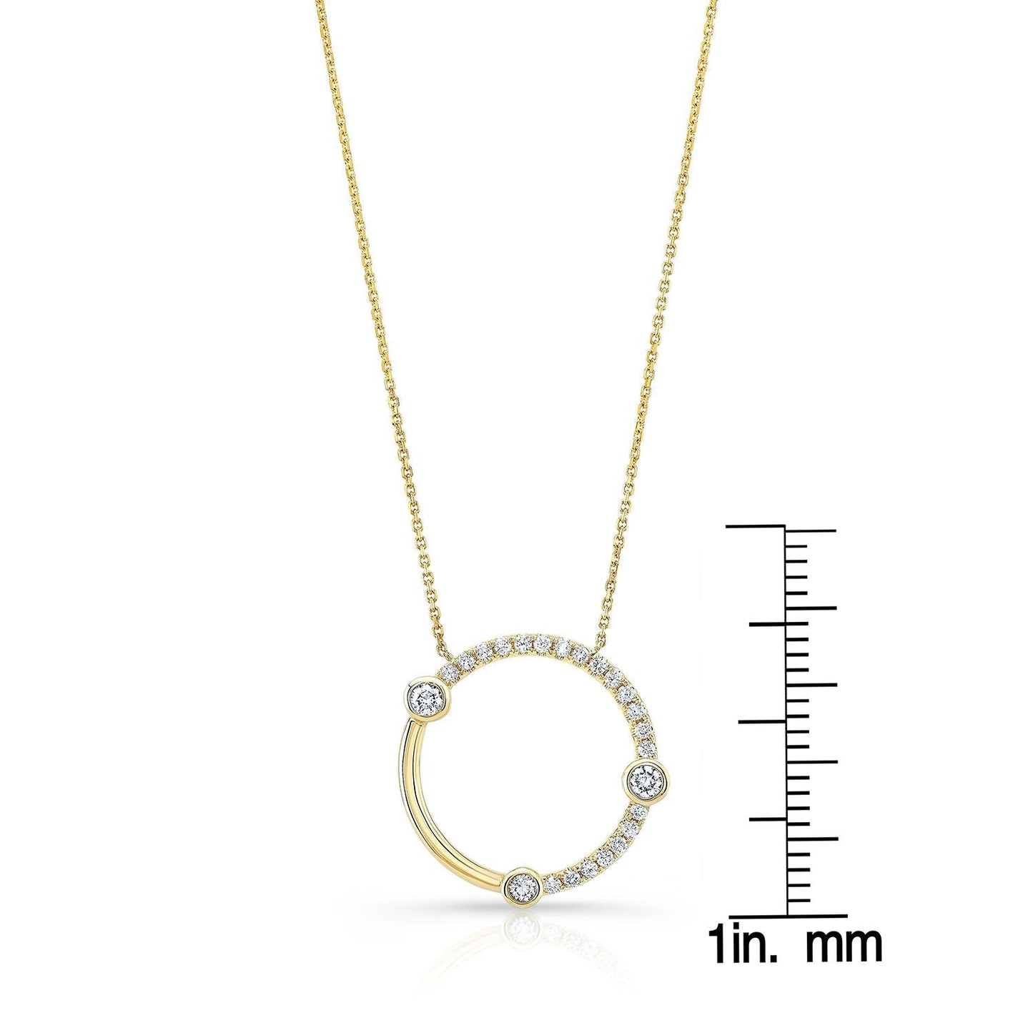 Diamond Circle Necklace With Bezel And High Polish Accent in 14K Yellow Gold – front view | RockHer