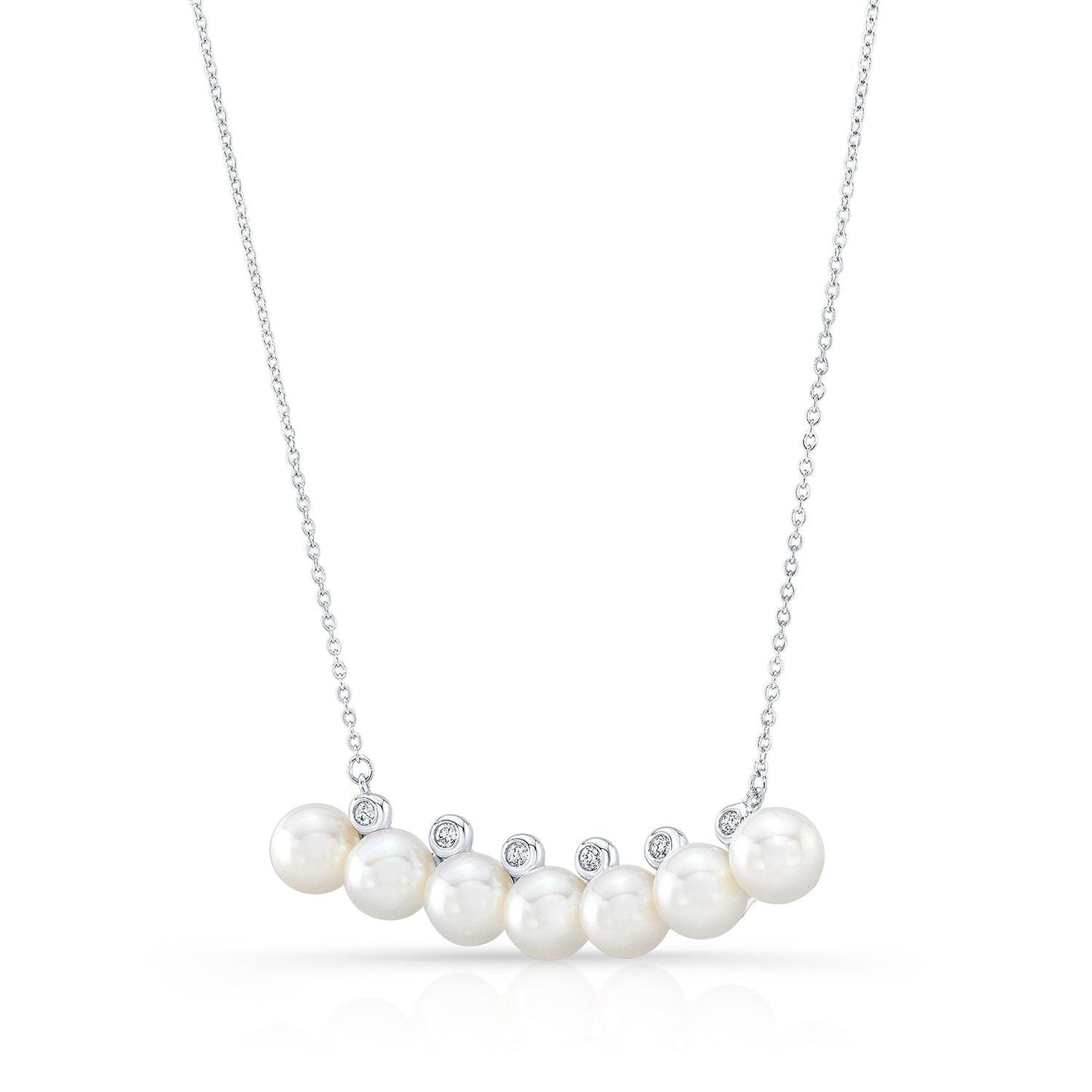 Freshwater Pearl Bar Necklace in 14K White Gold, 16-18 Inch Chain – side profile | RockHer