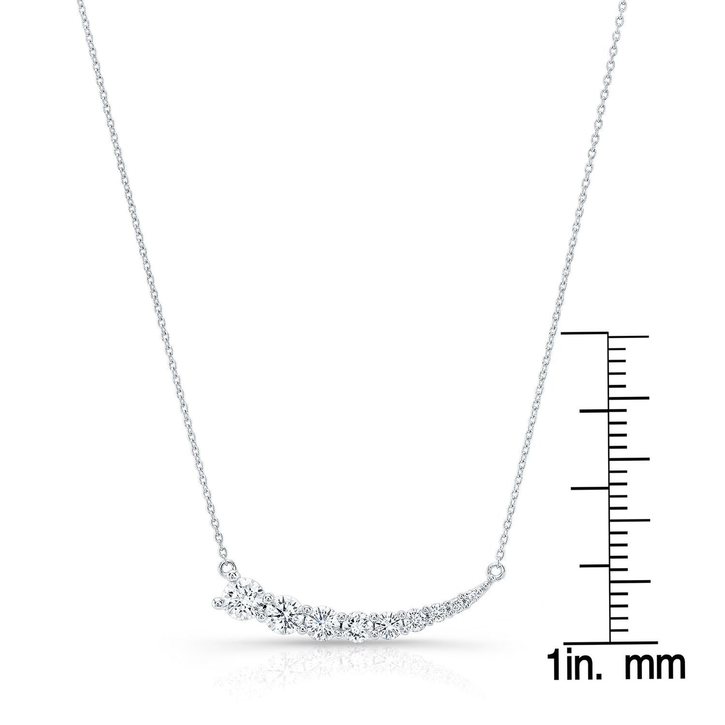 Diamond Round Graduated Prong-set Comet Necklace in 14K White Gold – front view | RockHer