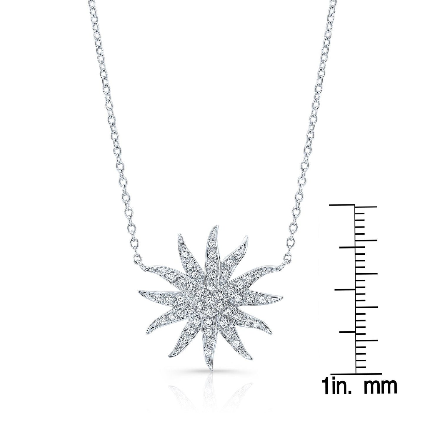 Diamond Pave Aqua Star Necklace in 14K White Gold, 16-18 Inch Adj Chain – front view | RockHer