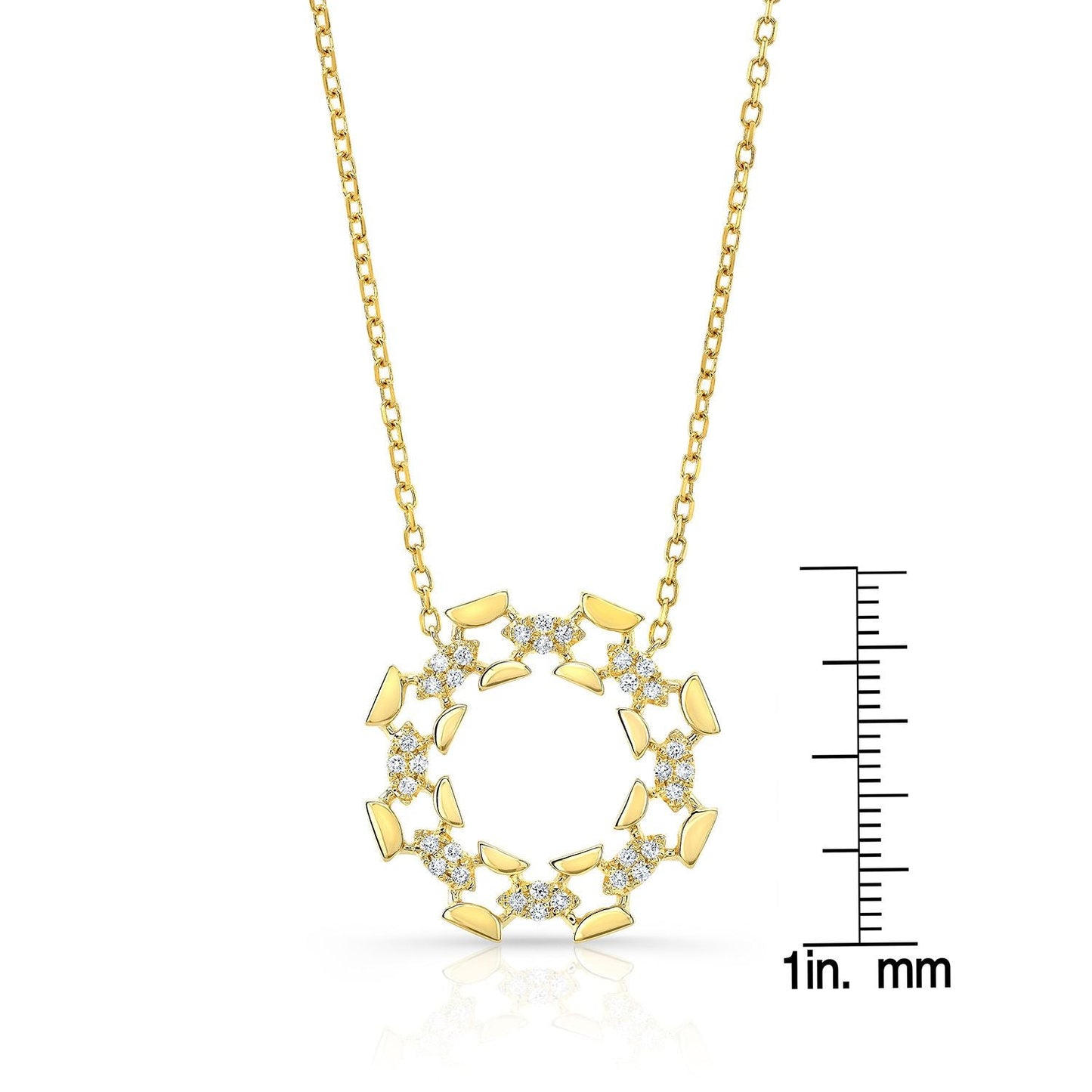Diamond High Polish Open Wreath Necklace in 14K Yellow Gold, 16-18 Adj Chain – front view | RockHer