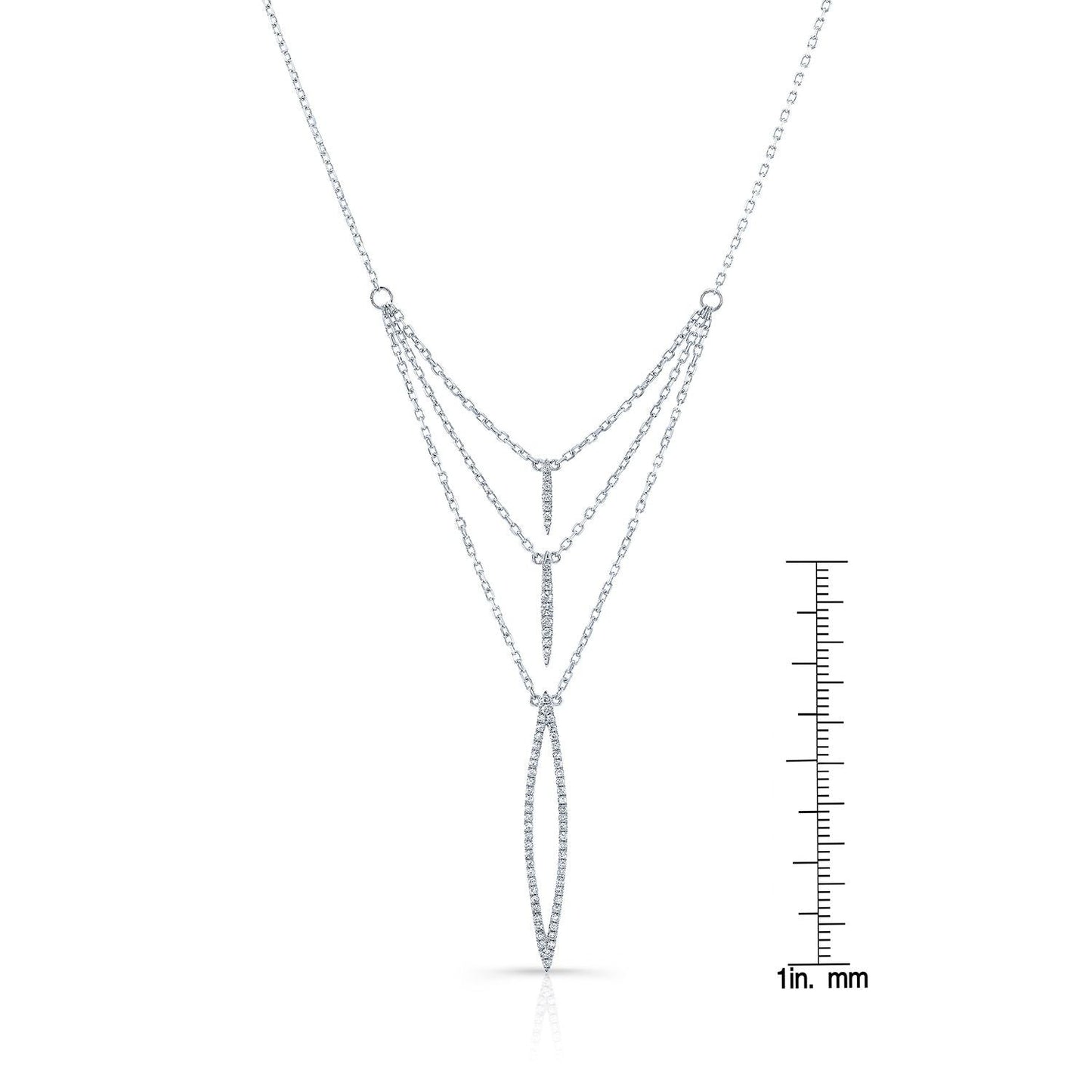 Diamond Pave Trio Icicles Layered Necklace in 14K White Gold – scale reference | RockHer