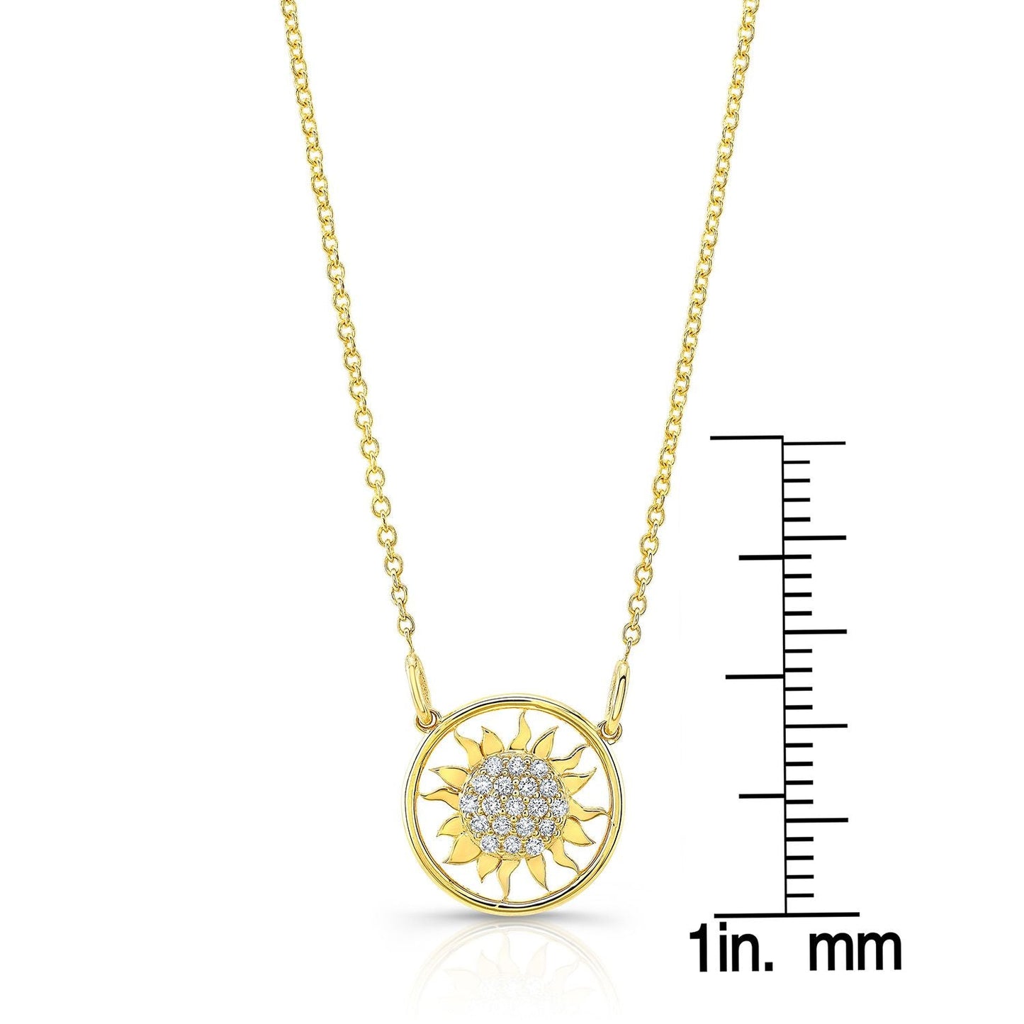 Diamond Sun Necklace With Round Frame in 14K Yellow Gold – front view | RockHer