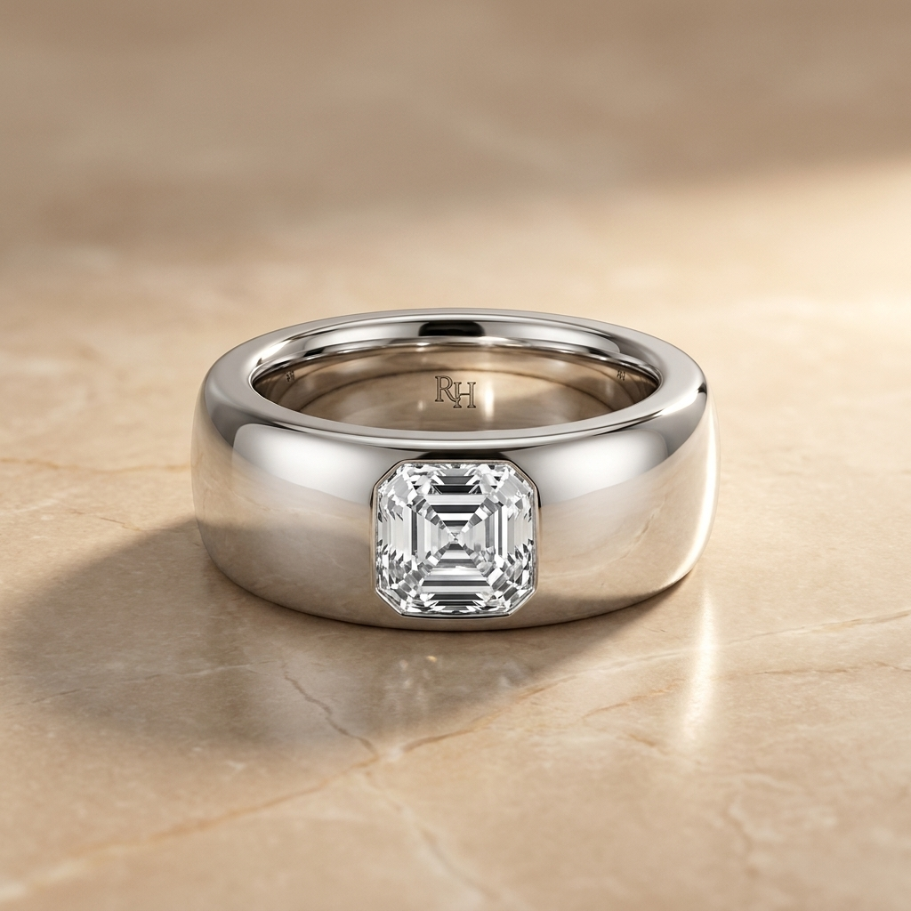The Remi Select — Bezel-Set Cigar Band Asscher in 18K White Gold