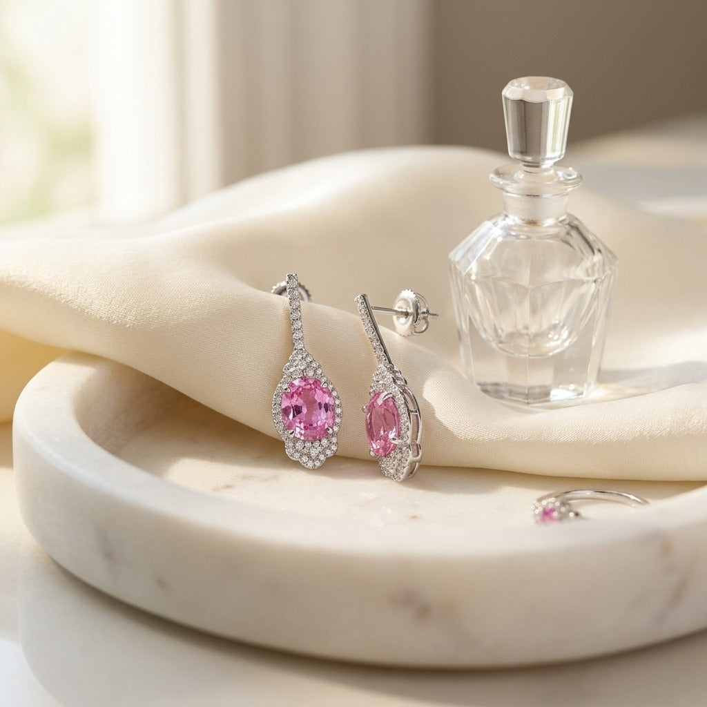 ต่างหูเพชร ทรงรี ตัวเรือนทองคำขาว 18K จาก RockHer