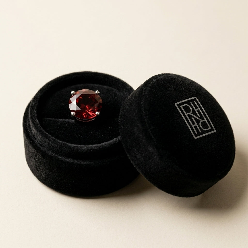 Rhodolite Garnet Round 4-Prong Stud Earrings with Screwbacks 6mm in 14K Rose Gold - presentation