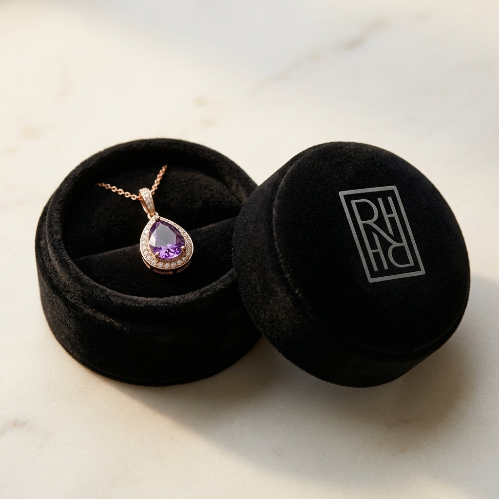 Amethyst & Diamond Pendant in 14K Rose Gold - presentation
