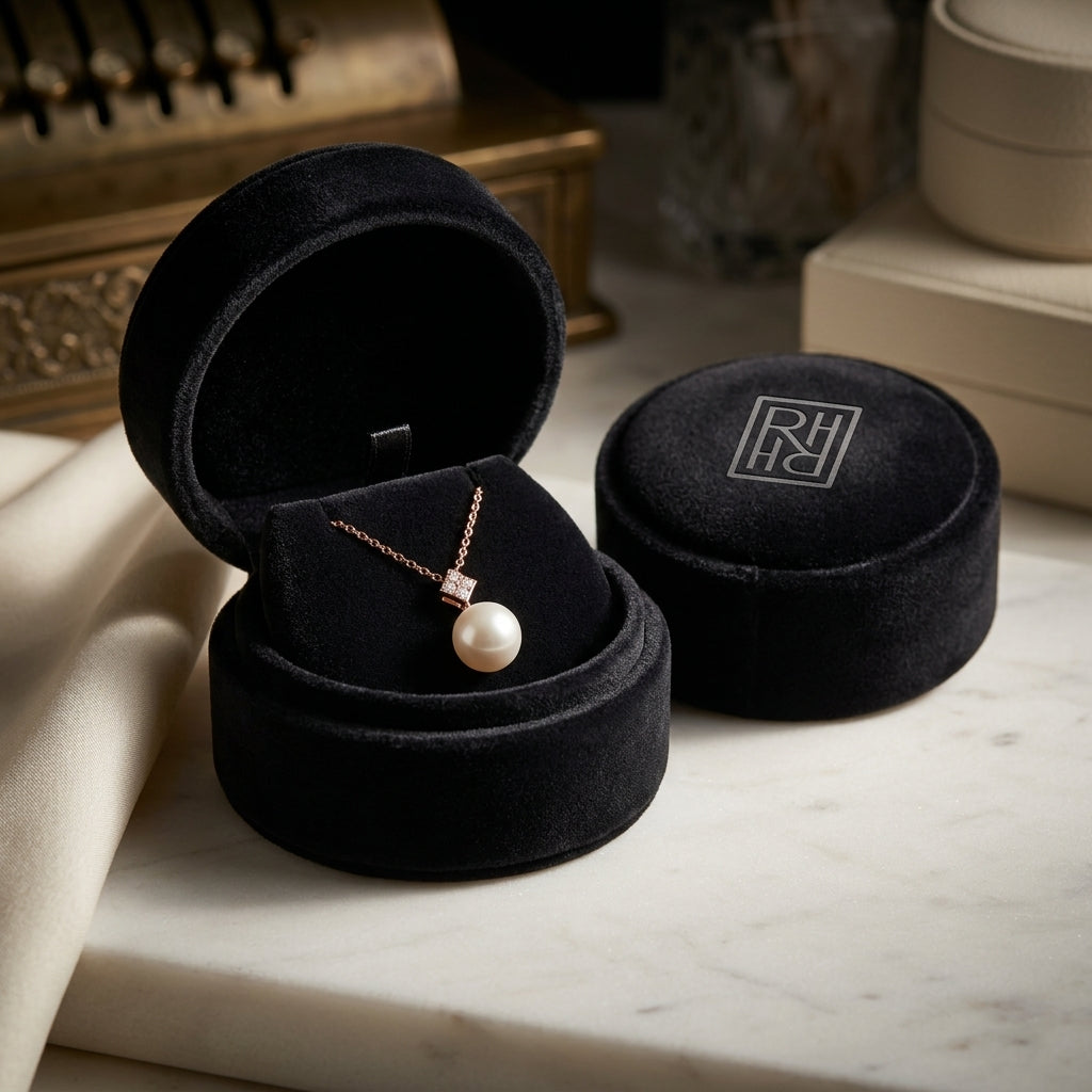 Freshwater Pearl & Diamond Pendant with Pave Bail 16-18 Inch Chain in 14K Rose Gold - presentation