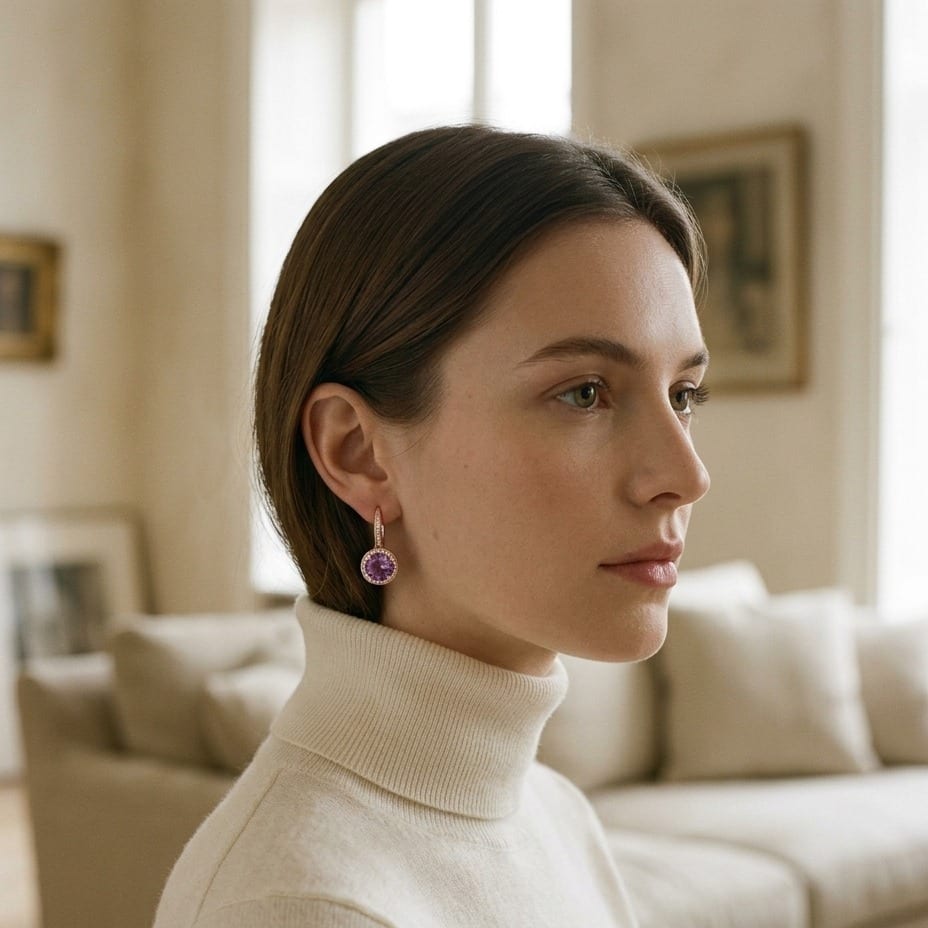 ต่างหูเพชร ทรงกลม ล้อมเพชร ตัวเรือนทองคำชมพู 14K จาก RockHer