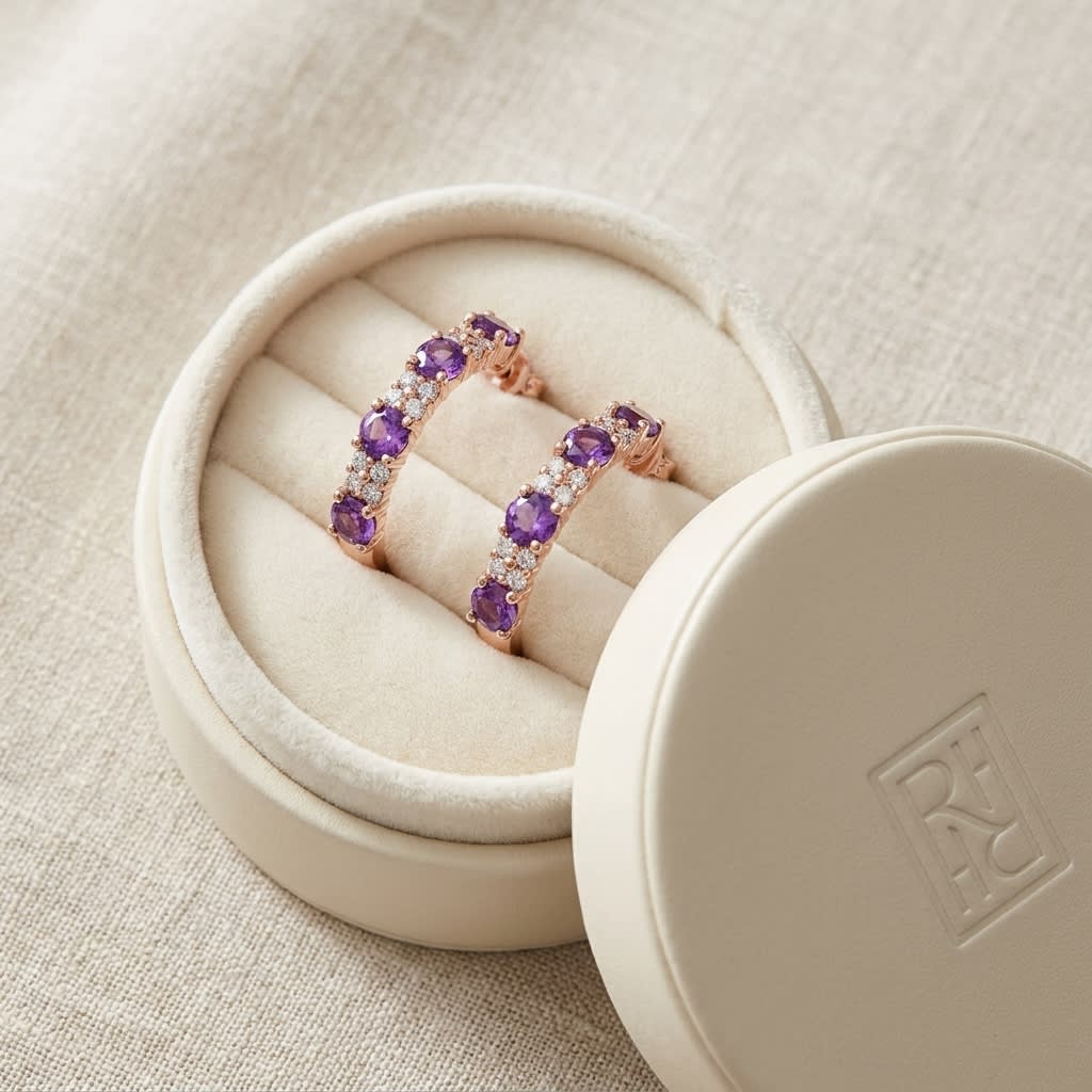 ต่างหูเพชร ฝังหนาม ตัวเรือนทองคำชมพู 14K จาก RockHer