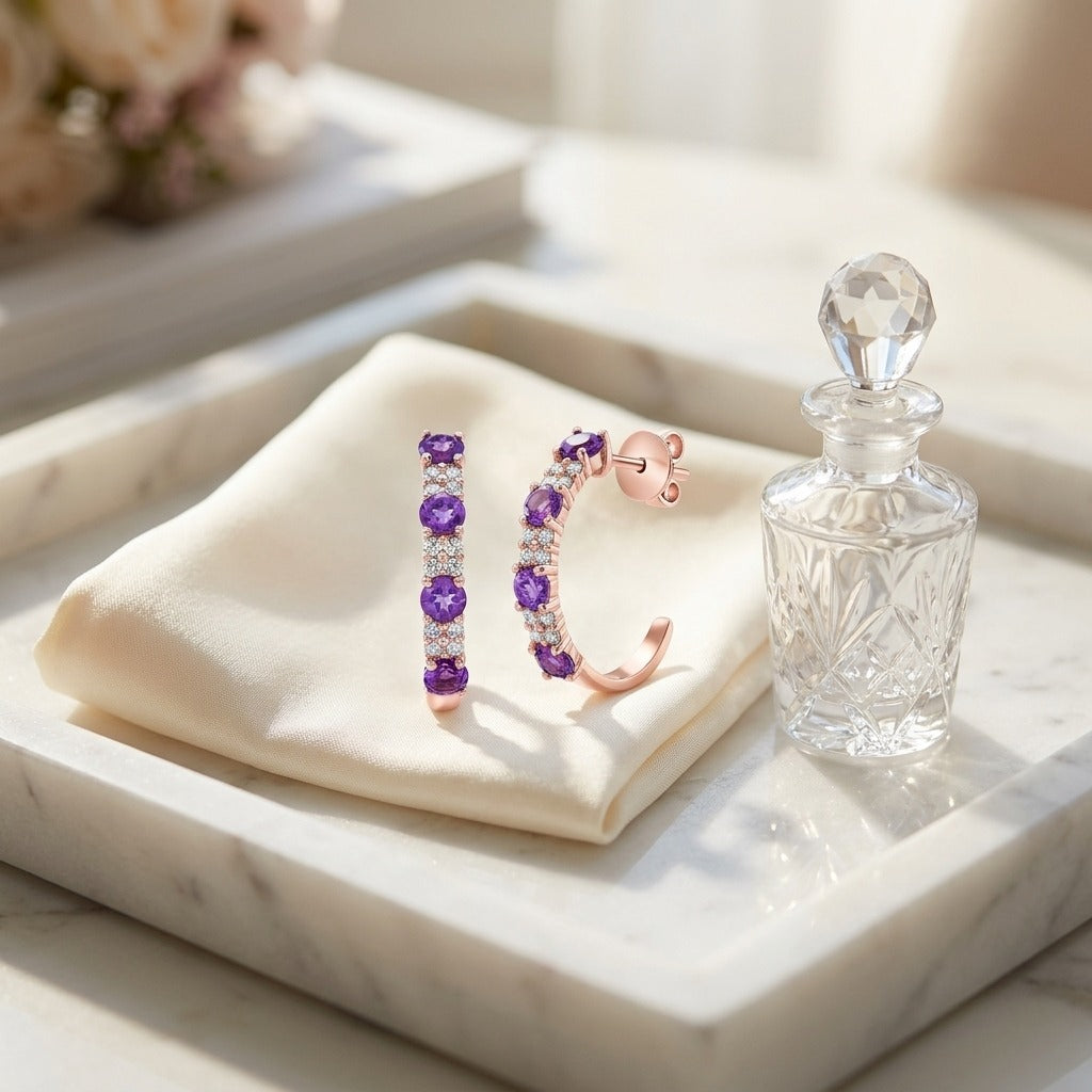ต่างหูเพชร ทรงมาคี ตัวเรือนทองคำชมพู 14K จาก RockHer
