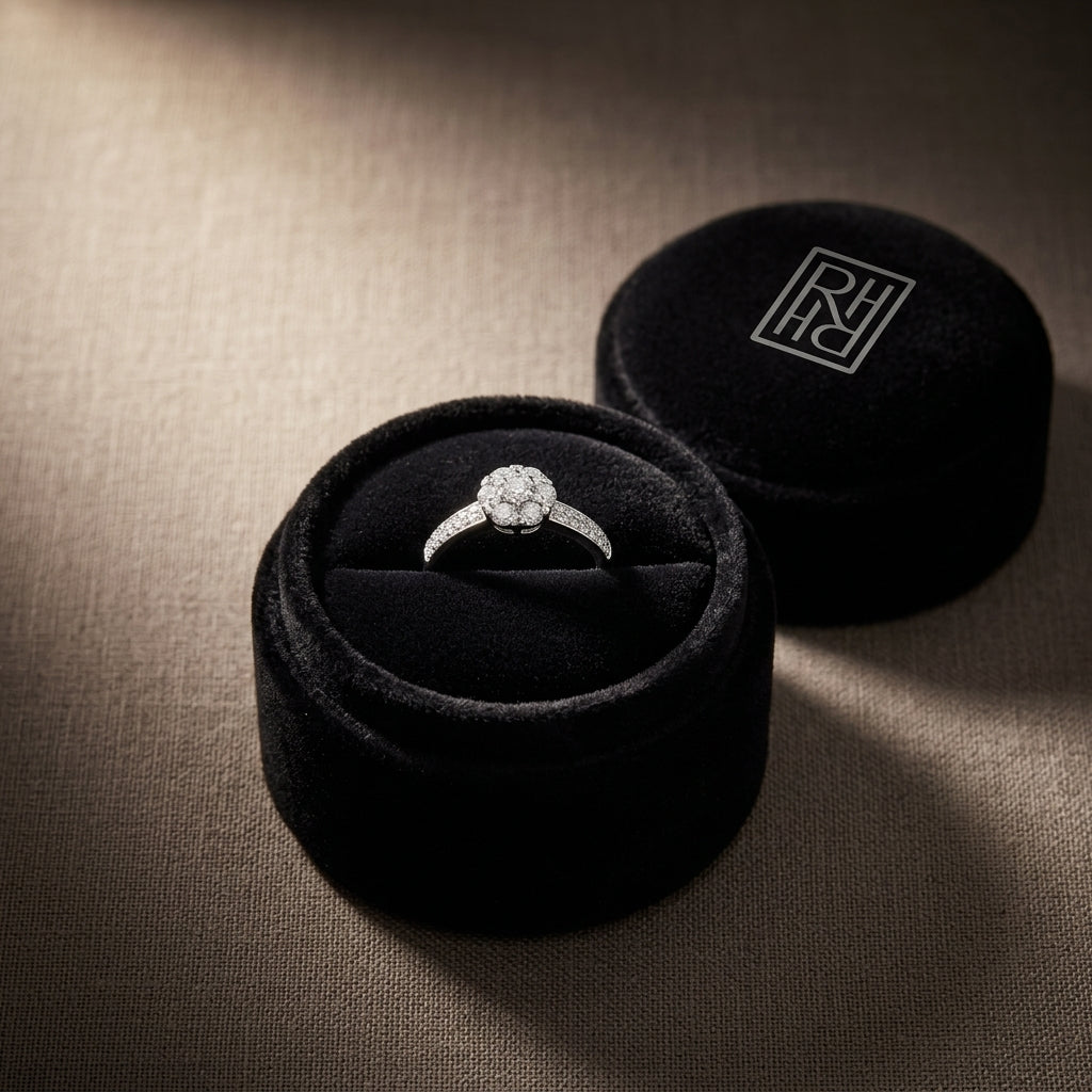 Double Row Pave Diamond Cluster Ring 0.35ctw in 14K White Gold - presentation