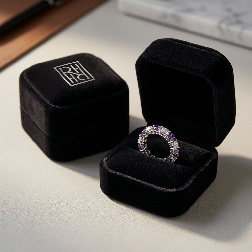 Amethyst & Diamond 7-Stone Band in 14K White Gold - presentation